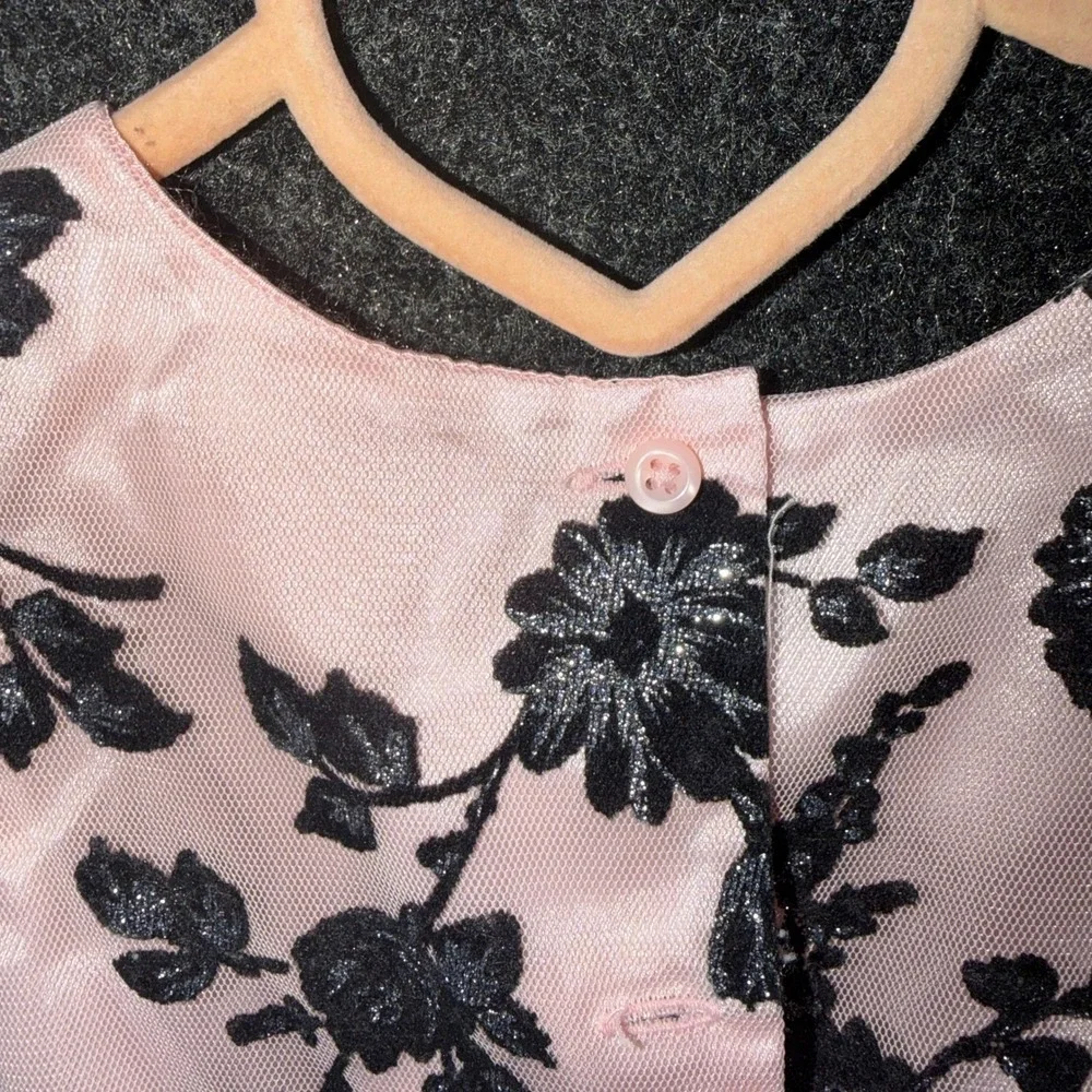 The Children's Place Floral Mesh Dress Toddler Girls 2T Pink Black Flocked Party